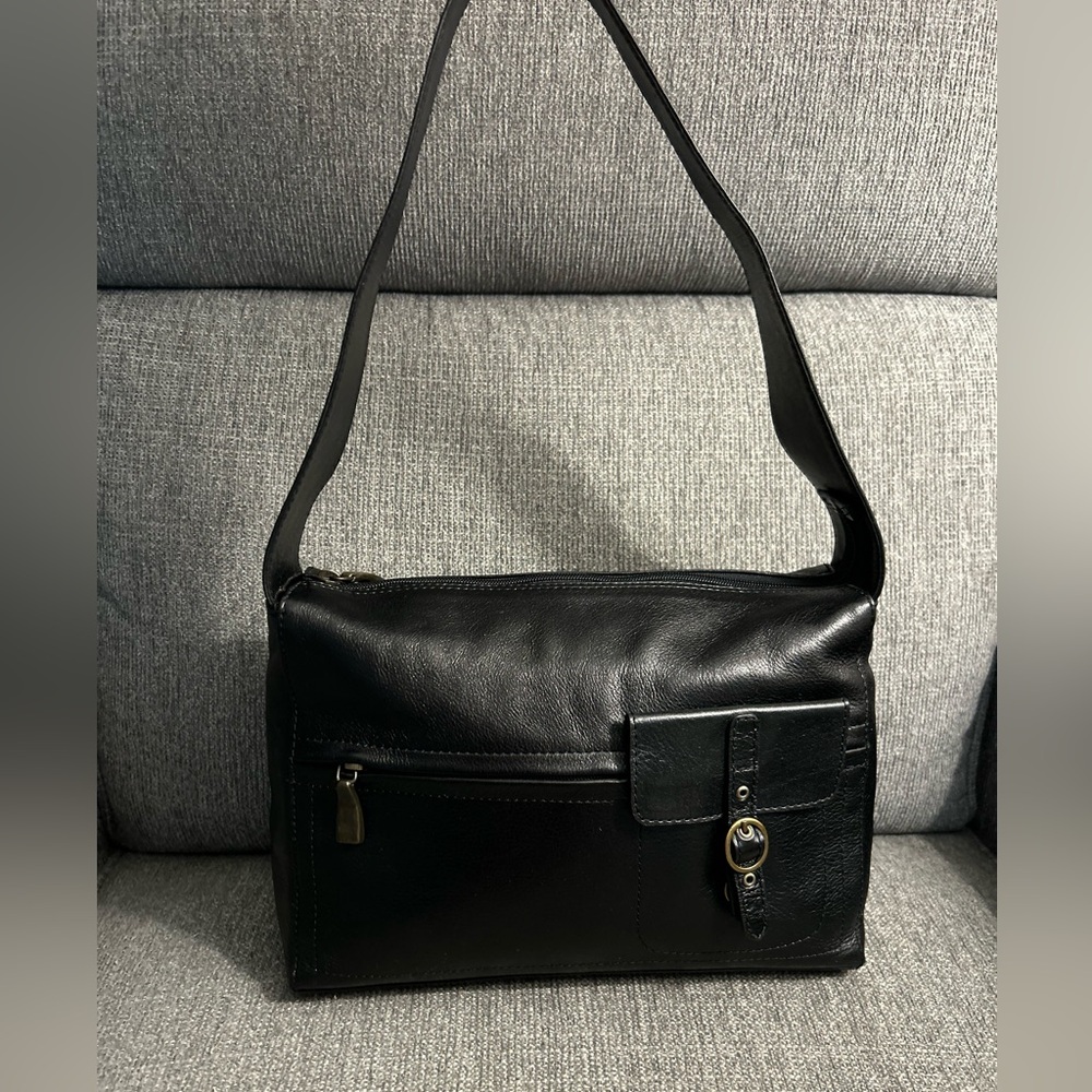 Vintage Black Leather Shoulder Bag made in Brazil